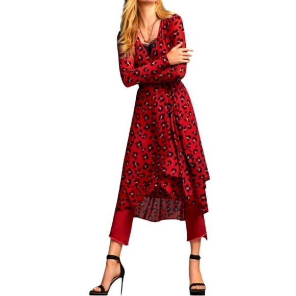 Cabi red leopard siren wrap dress, xxl - Picture 1 of 14